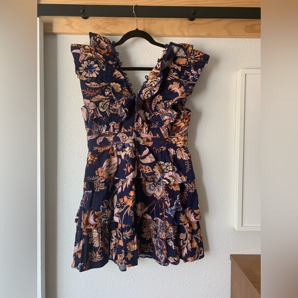 Anthropologie Navy Floral Ruffle Dress NWT - Picture 6 of 6
